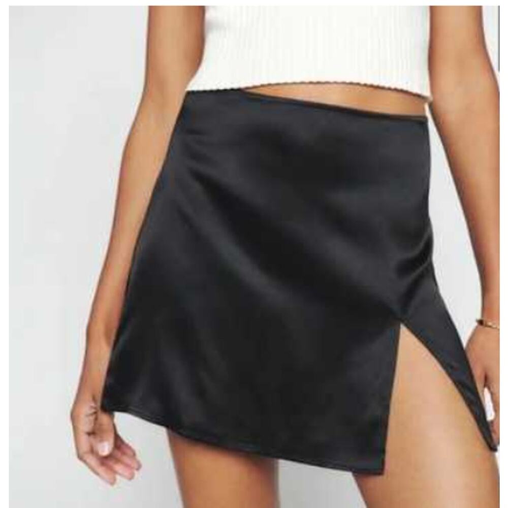 Reformation Robbie Silk Skirt Black Womans 2